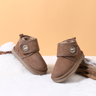 冬季新款真皮儿童宝宝雪地靴魔术贴款男童女童大棉鞋防水防滑短靴