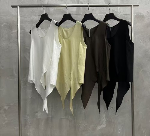 现 韩国东大门MUTE 25夏季新款高品质气质不规则粘胶纤维无袖衬衫