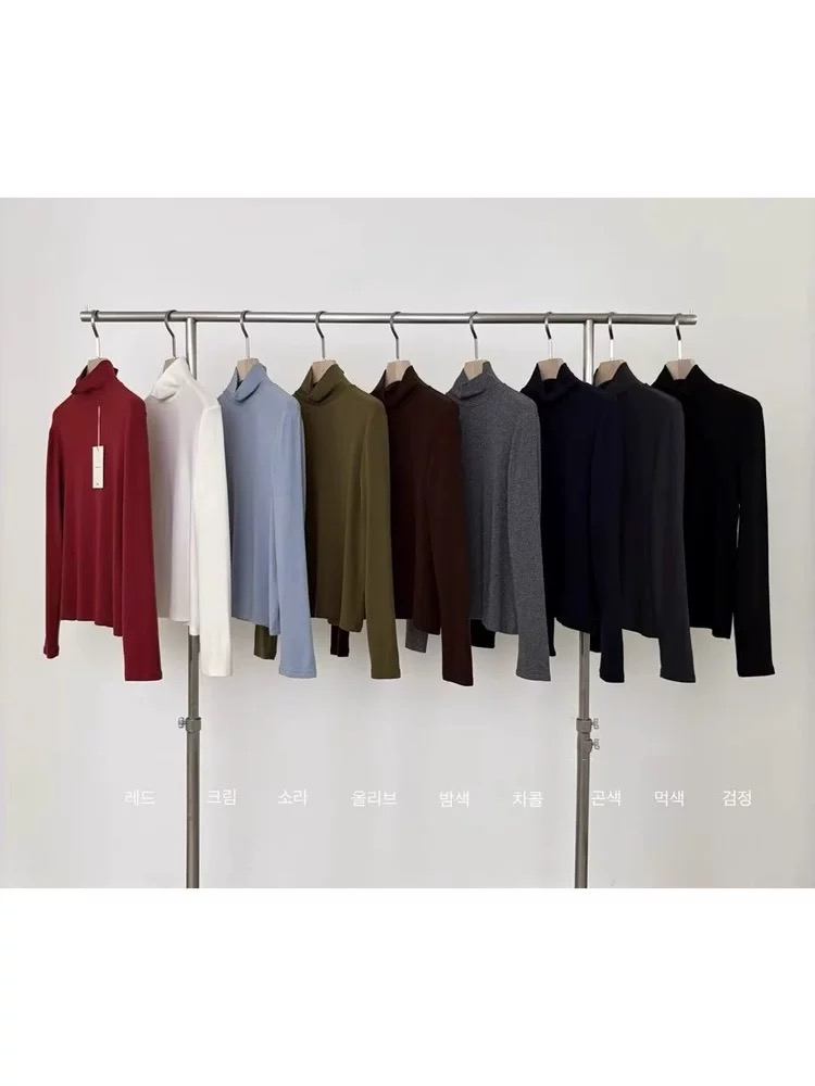 现25年秋冬女韩国东大门lake side 纯色修身显瘦气质高领百搭长袖