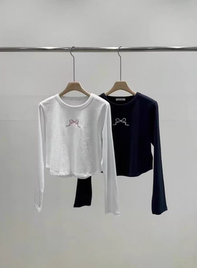 特 现 韩国东大门24夏新款unbound减龄蝴蝶结修身短款长袖T恤