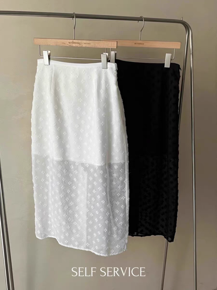 特 现 韩国东大门24夏新款self service百搭中长高腰蕾丝半身裙