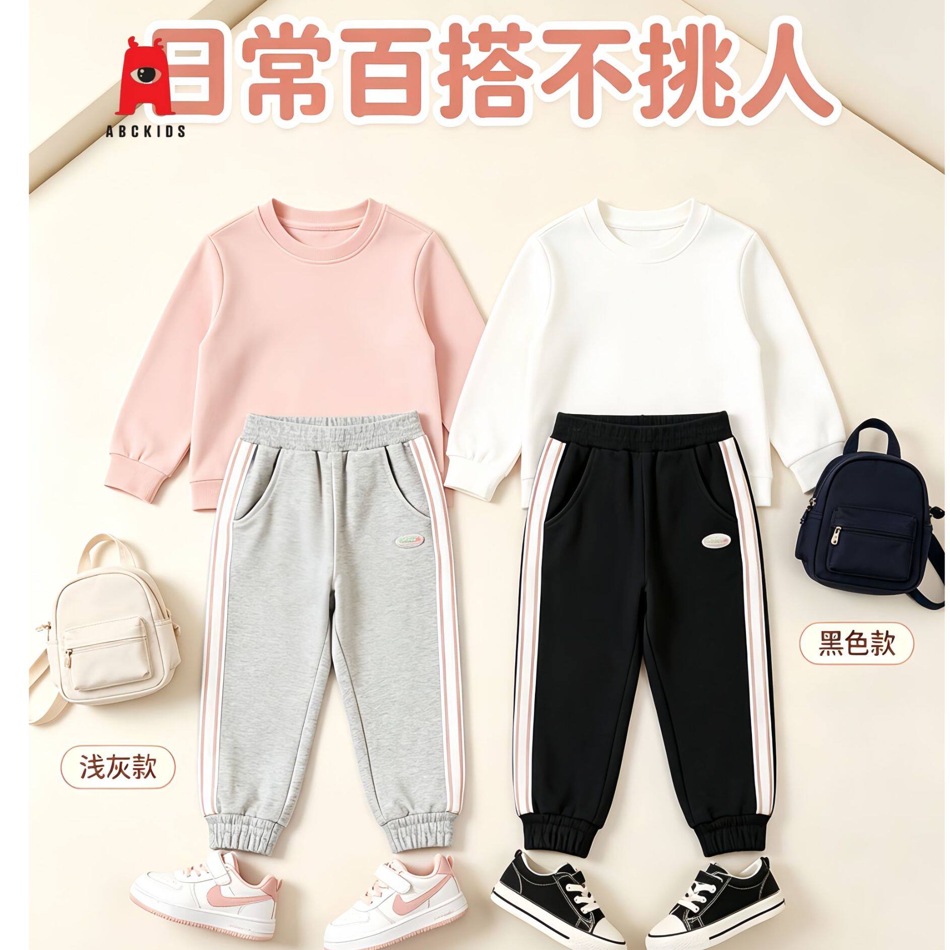 ABCkids(专柜同款)女童春秋束脚休闲长裤刺绣百搭舒适卫裤