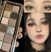 碎钻烟熏眼影盘女多功能新品 12色ins超火珠光爆闪提亮大地冷茶棕