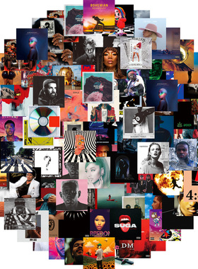 100贴欧美音乐CD封面创意贴画DIY滑板行李箱文具水杯桌面手账贴纸