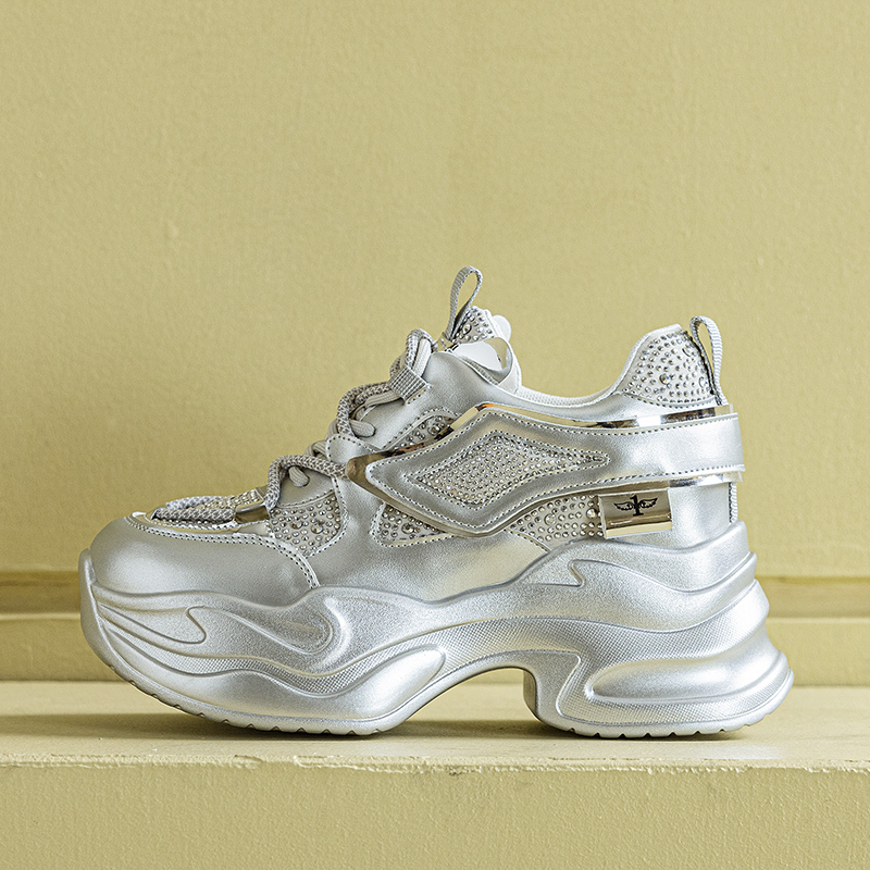 2025新款厚底内增高休闲百搭女老爹鞋小白鞋单坡跟松糕软底高帮鞋