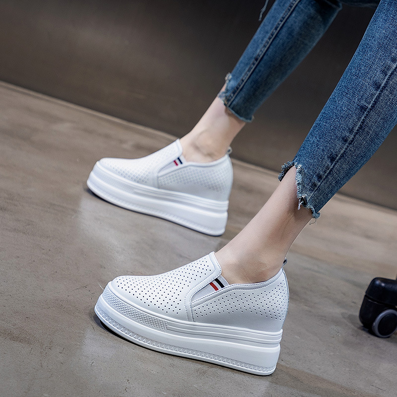 2025春夏小白女鞋女鞋新款批发洞洞鞋松糕厚底内增高9cm透气休闲