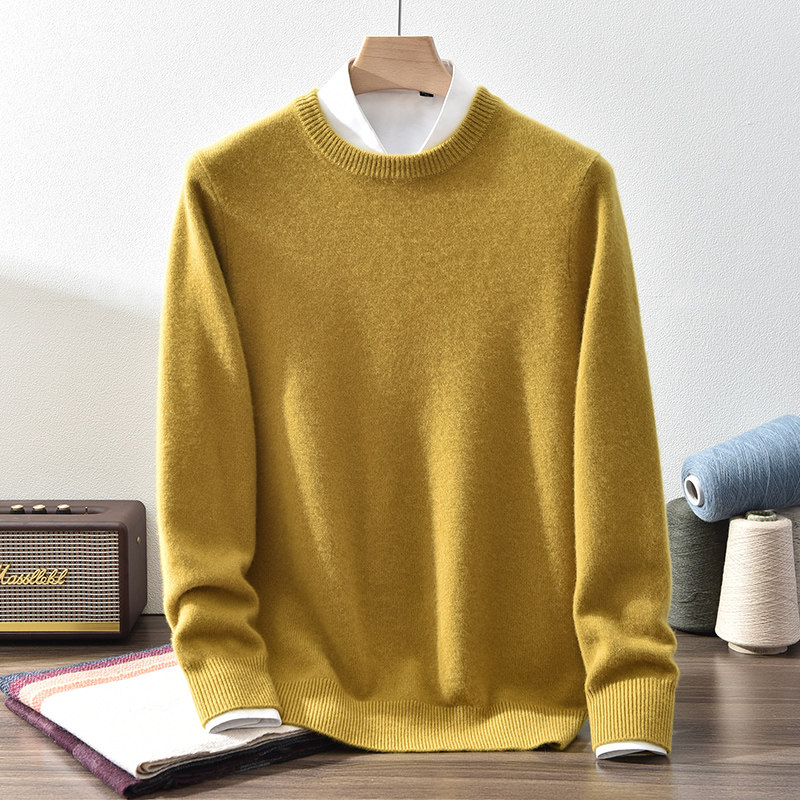 圆领100%纯山羊绒衫秋冬长袖套头毛衣商务休闲宽松针织打底羊绒,男装,羊绒套衫,淘宝优惠券,粉丝福利购,淘宝优惠卷