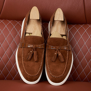 LP纯原麂皮法式单鞋男2026新款乐福鞋男流苏真皮软底一脚蹬懒人鞋