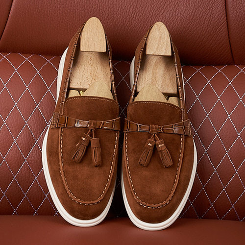 LP纯原麂皮法式单鞋男2026新款乐福鞋男流苏真皮软底一脚蹬懒人鞋