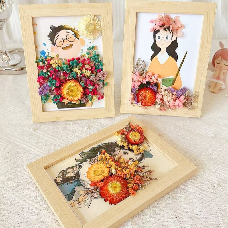 中秋节手工DIY立体干花相框贴画材料包创意沙龙手工活动永生花礼