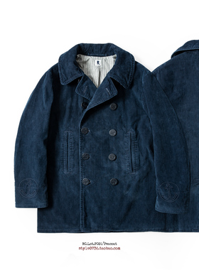 RedCloud赤芸 复古灯芯绒双排扣中款外套 海军风格大衣PC01-NV