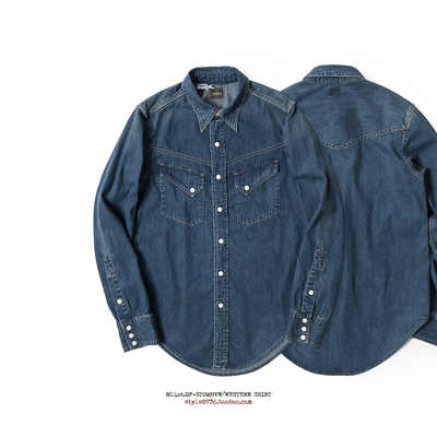 日本定织面料长袖洗水旧化衬衫