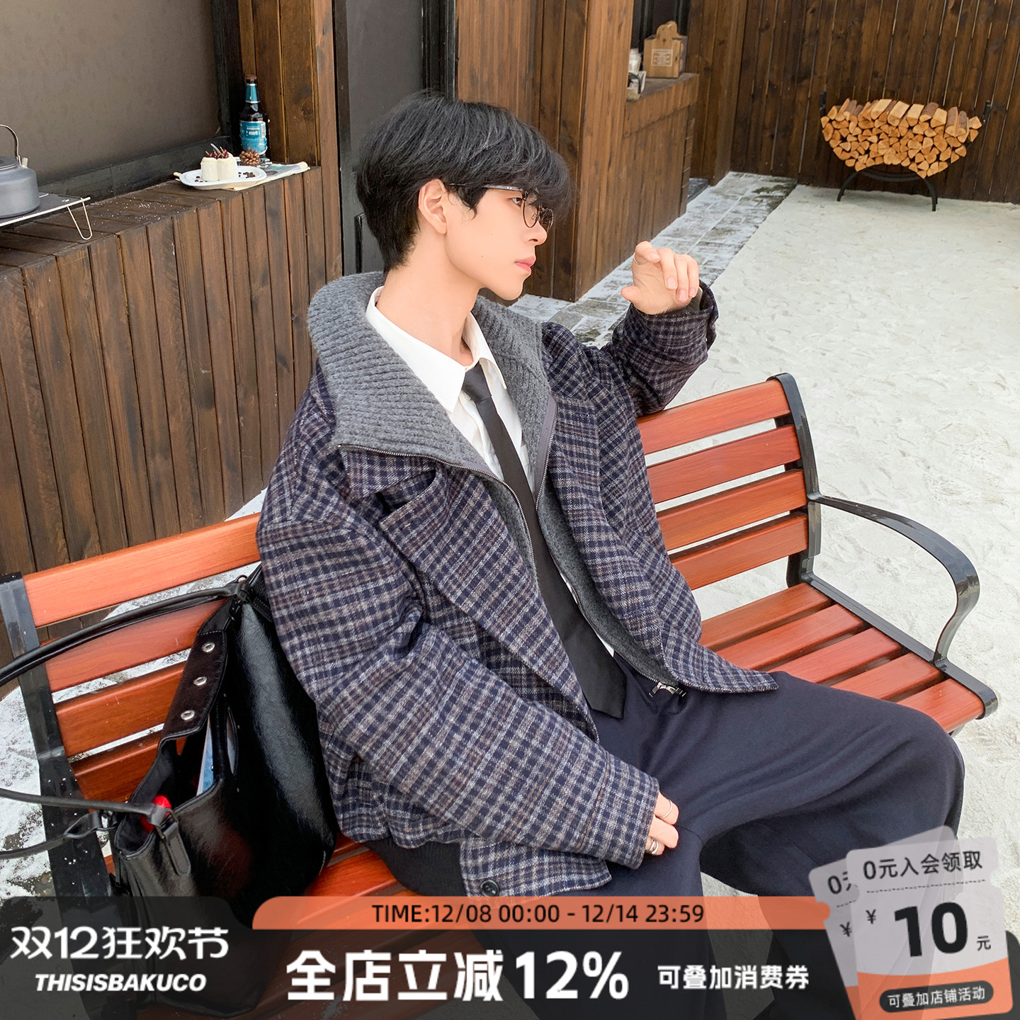 撞色翻领短款夹克加棉加厚