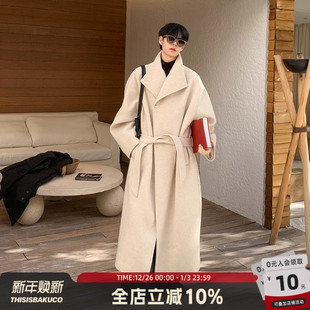 白口阳 雪白缪斯极简老钱美学宽松加厚毛呢大衣外套冬 左岸梦旅