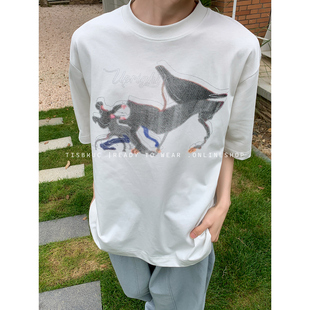 复古回响 2026年夏季 美式 T恤潮流男女同款 街头涂鸦短袖 白口阳