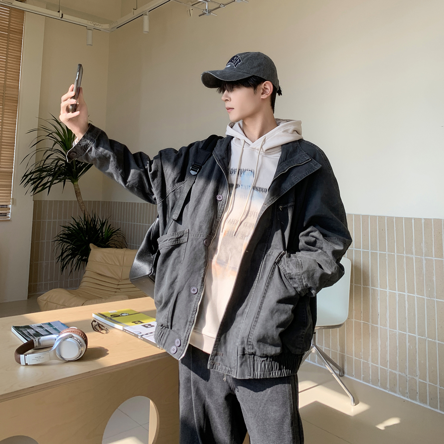 白口阳【工装骑士】工装多口袋 复古休闲大牛仔外套男生休闲夹克
