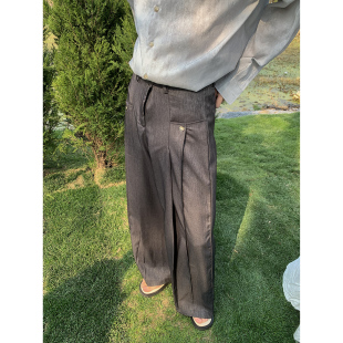 休闲褶皱垂坠长裤 复古Lemaire高腰阔腿西裤 索菲亚教堂 白口阳