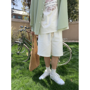 休闲宽松百搭五分裤 春日廓形松紧腰小白短裤 百慕大群岛 白口阳