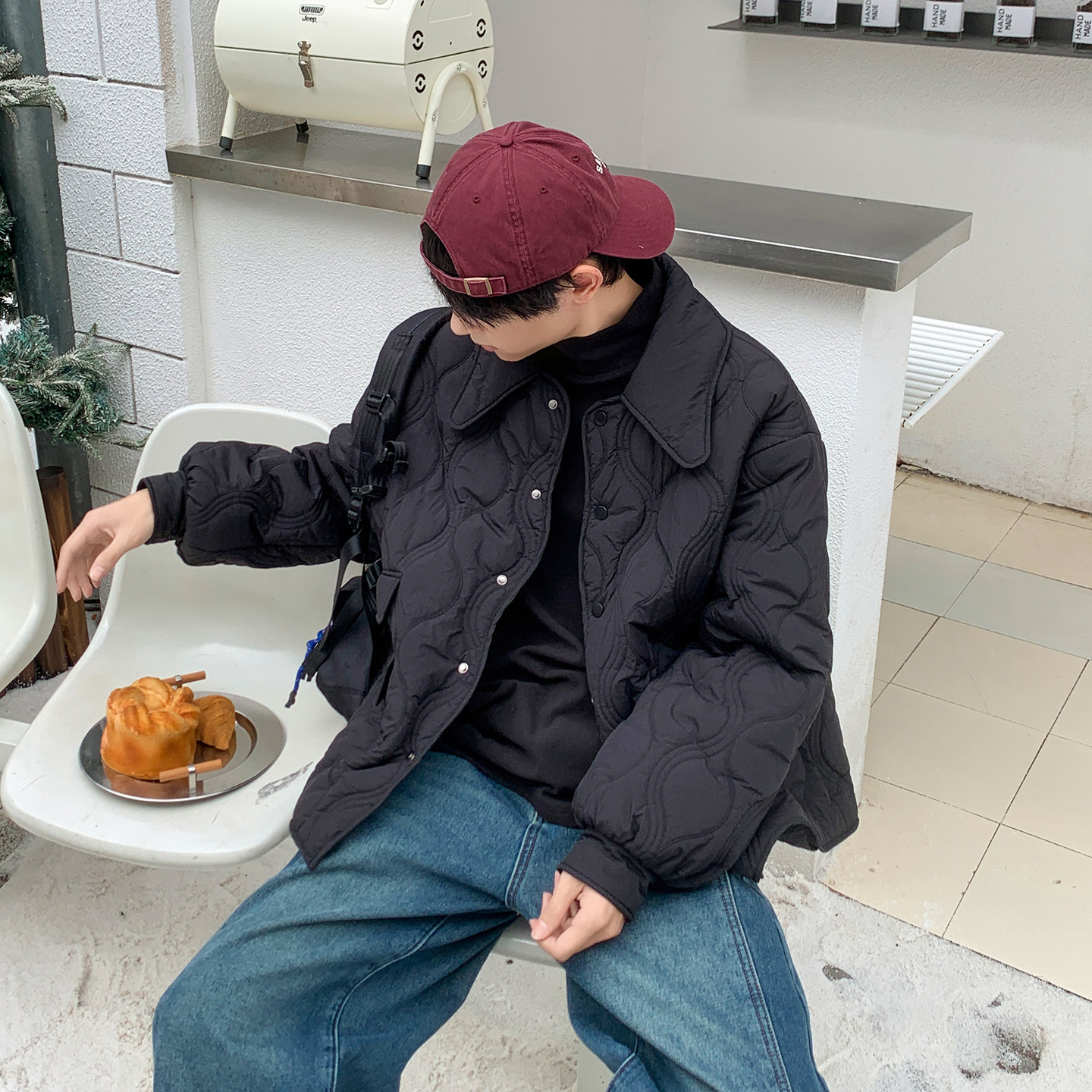 白口阳【汐语】水波纹轻薄棉服外套可做内搭男女同款秋冬时尚棉衣