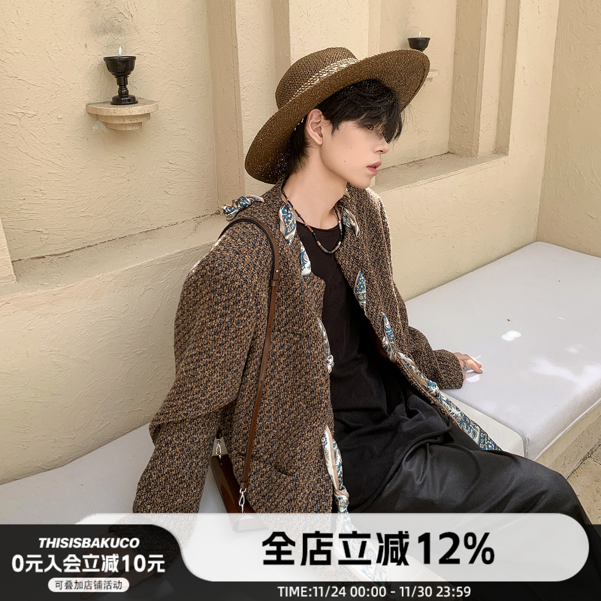 设计款丝巾小香风夹克外套