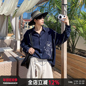 蓝玉藤 秋季 宽松慵懒风 白口阳 线条花蓝衬衫 男女同款 长袖 衬衣