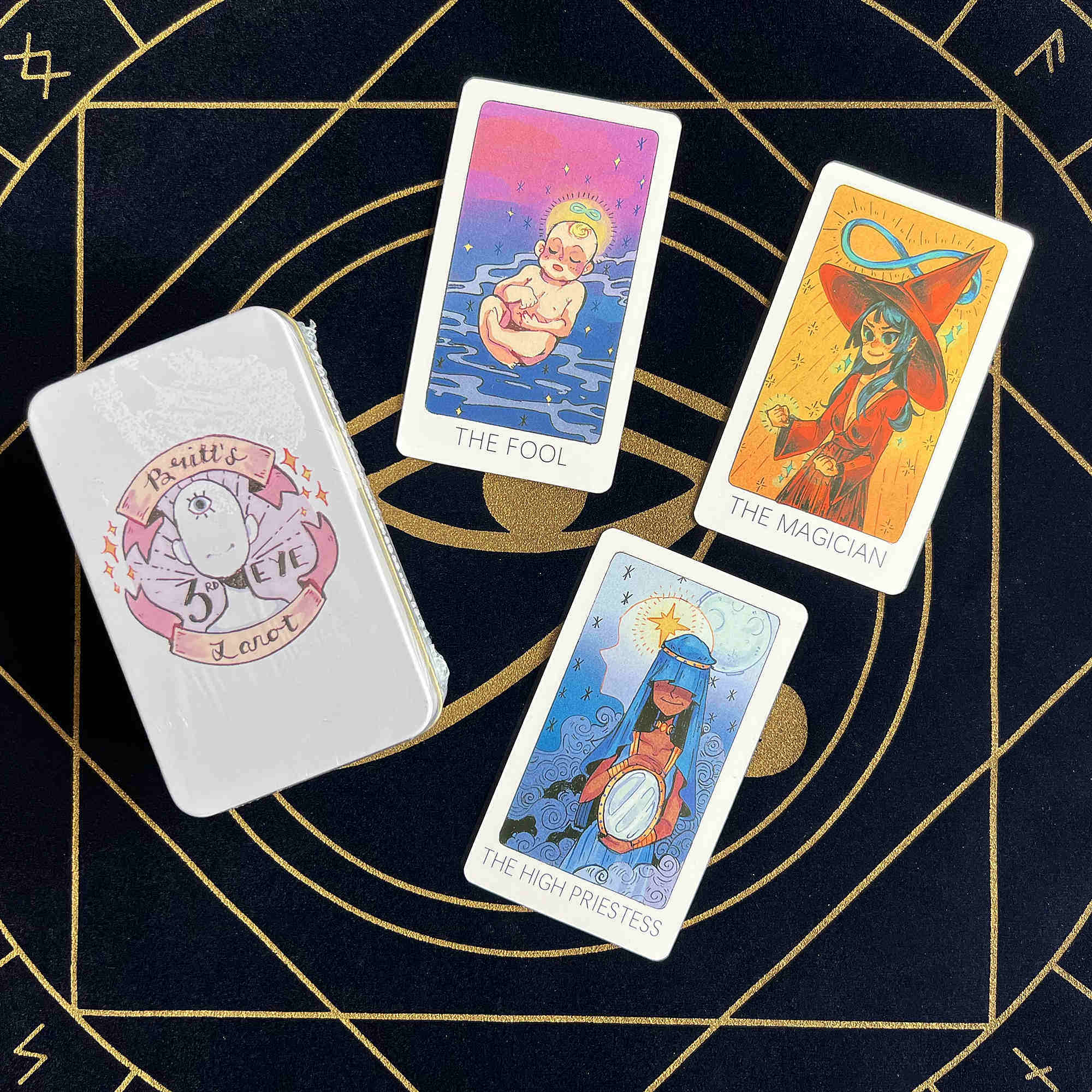 包邮britts third eye tarot灵眼塔罗牌镀金边 马口铁盒便携桌游