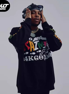 四季 RHIME X 24KGoldn 联名款彩虹涂鸦标语图案印花圆领长袖T恤