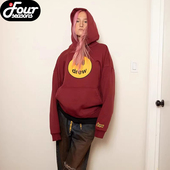 Drew house mascot酒红色笑脸印花宽松连帽卫衣春秋休闲外套上衣