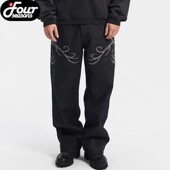 ROYAL CHILD.BORC BIRTH 藤蔓拼皮牛仔裤 腰果花暗纹立体刺绣