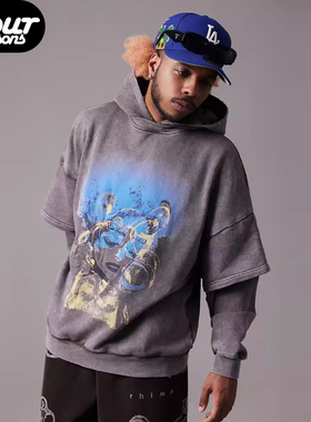 四季 RHIME 23FW Hoodie假两件连帽卫衣水洗质感做旧星云涂鸦图案