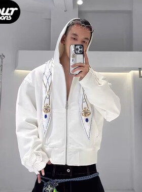 【四季】Orison Morgana 连帽卫衣珍珠水钻天丝领巾拉链帽衫外套