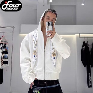 【四季】Orison Morgana 连帽卫衣珍珠水钻天丝领巾拉链帽衫外套