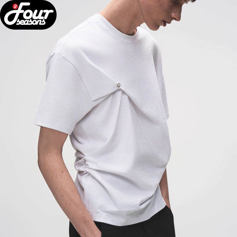 BORC扭结造型男褶皱短袖T恤