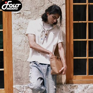 【四季】Orison Morgana 珍珠水钻天丝领巾短袖T恤巴洛克Tee 正品