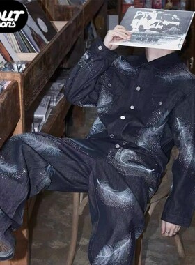 【四季】Orison Morgana 牛仔夹克羽落幻影羽毛水钻烫钻宽松外套