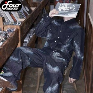 【四季】Orison Morgana 牛仔夹克羽落幻影羽毛水钻烫钻宽松外套