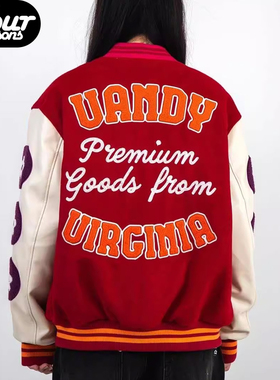 【四季】Vandy ThePink 25ss字母刺绣棒球服夹棉外套红色校队夹克