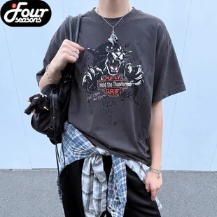 Purey · WR 哈雷猎豹雷霆机车Vintage虫洞破坏短袖T恤 夏季短TEE