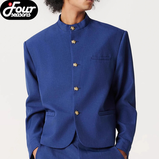 四季 中式 Galliano 2024春夏普鲁士蓝唐装 盘扣立领夹克 Landor