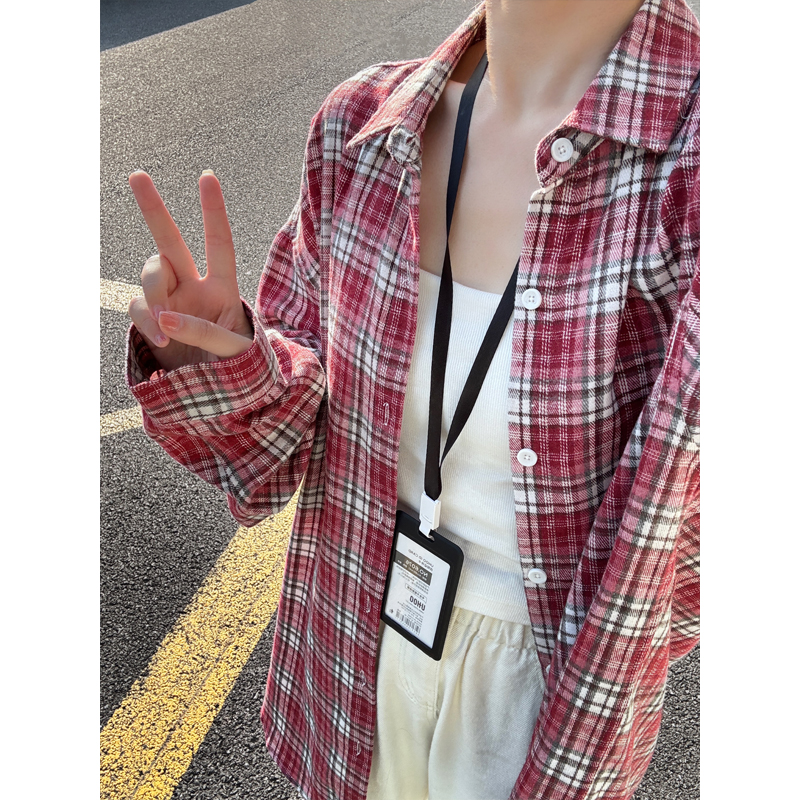 2025秋季美式休闲格子长袖衬衫男女情侣复古格纹衬衣外套C319/p45，男装衬衫，星座223-1（原星座201）