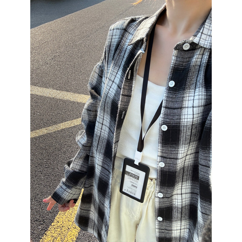 2025秋款美式休闲格纹长袖衬衫男女情侣复古格子衬衣外套C319/p45,男装衬衫,星座223-1（原星座201）