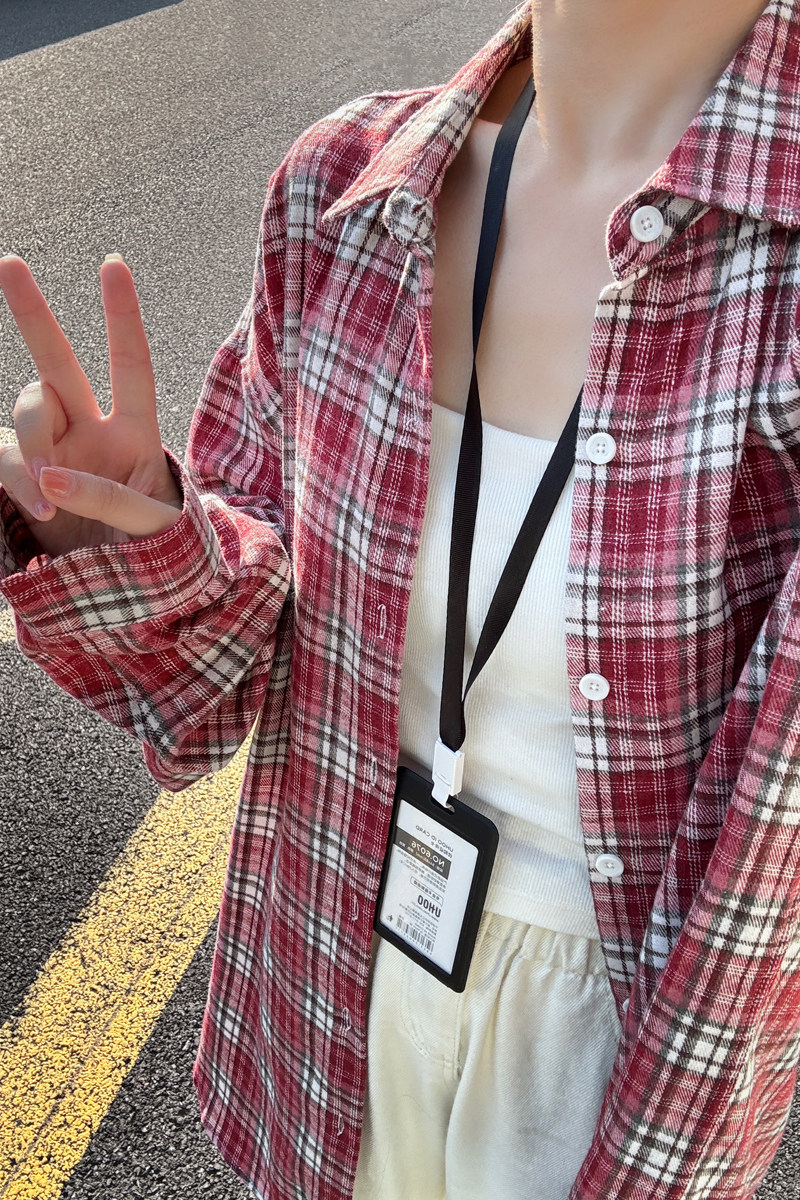 2025秋季美式格纹长袖衬衫男女情侣复古休闲格子衬衣外套C319/p45,男装衬衫,星座223-1（原星座201）