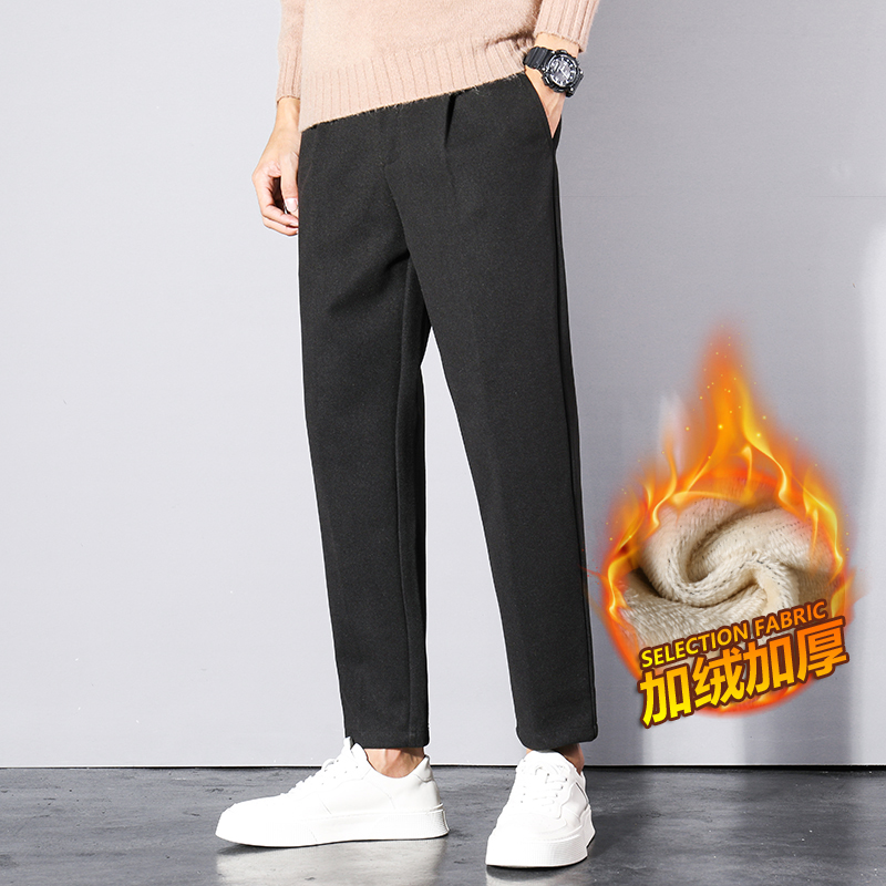 抖音修身商务休闲九分裤加绒保暖松紧腰毛呢料西裤656R/p60常规50，男装西裤，星座223-1（原星座201）