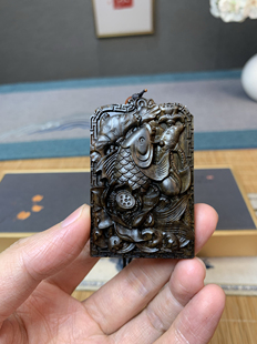 沉香木【莲年有鱼】牌子文玩雕刻吊坠挂件脖挂项链尺寸461cm