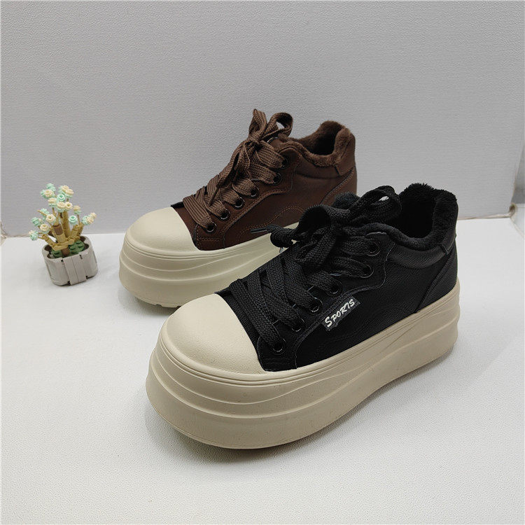 25秋冬韩版增高厚底高帮鞋女交叉绑带圆头松糕鞋时尚百搭板鞋女