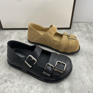 春季新款复古风搭扣拼接玛丽珍鞋女圆头厚底内增高百搭单鞋女