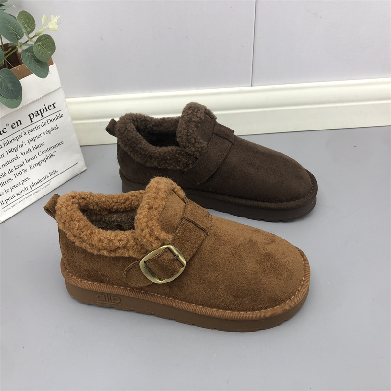 25秋冬舒适加绒勃肯鞋女冬季保暖毛绒皮带扣休闲防滑懒人棉鞋女