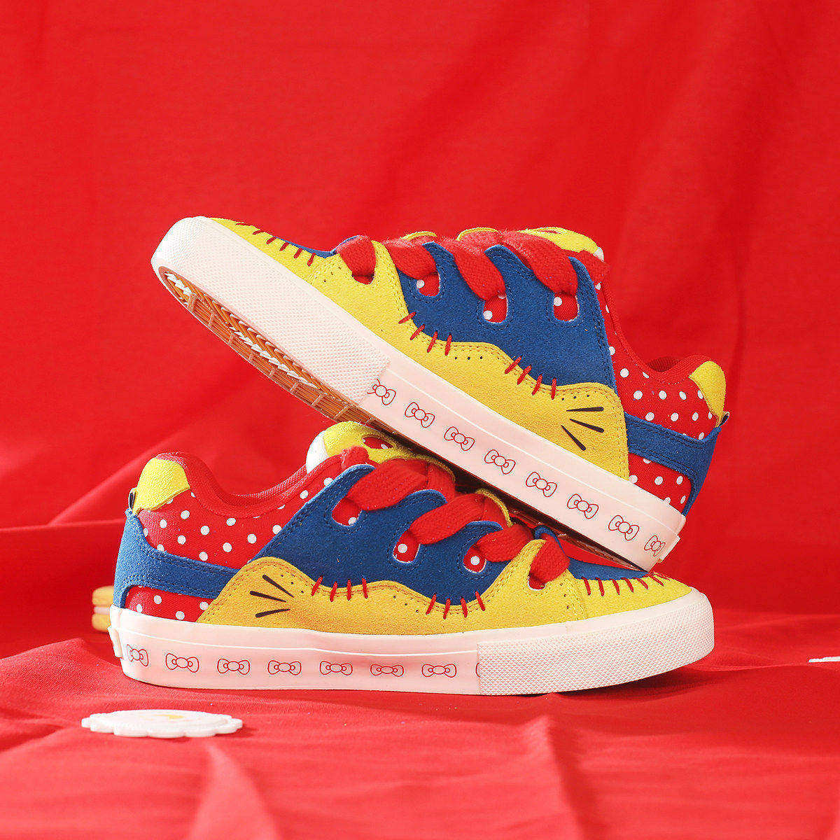 顽刻ollieskate面包鞋红黄蓝撞色翻毛皮复古拼接BAKE2男女滑板鞋