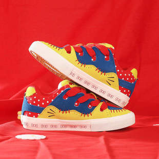 顽刻ollieskate面包鞋红黄蓝撞色翻毛皮复古拼接BAKE2男女滑板鞋