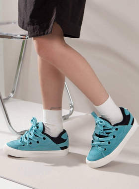 顽刻ollieskate面包鞋湖水蓝翻毛皮90s秋冬BAKE男女国潮滑板鞋